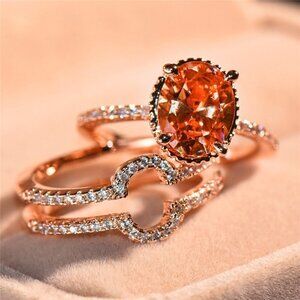💝 3 pcs/set Rose Gold Oval Bridal Wedding/Engagement Ring Set, VIP241